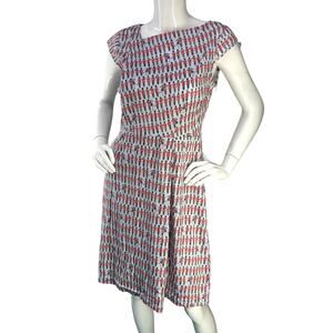 The Savile Row Company Women Size 2 Dress Royal Guard Novelty Print Stretch Blue